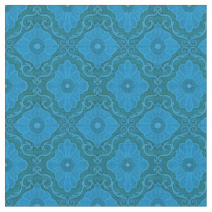 "Blue flowers” floral arabesque, handdrawn pattern Fabric