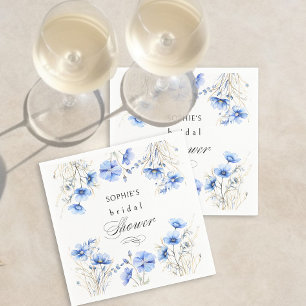 Blue Flowers Floral Frame Wedding Shower Napkin