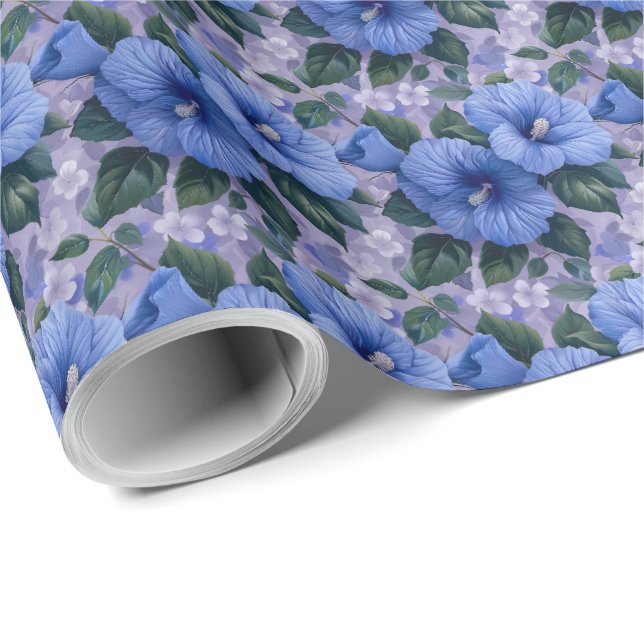 Blue Flowers Floral Gift Wrapping Paper Wrap (Roll Corner)