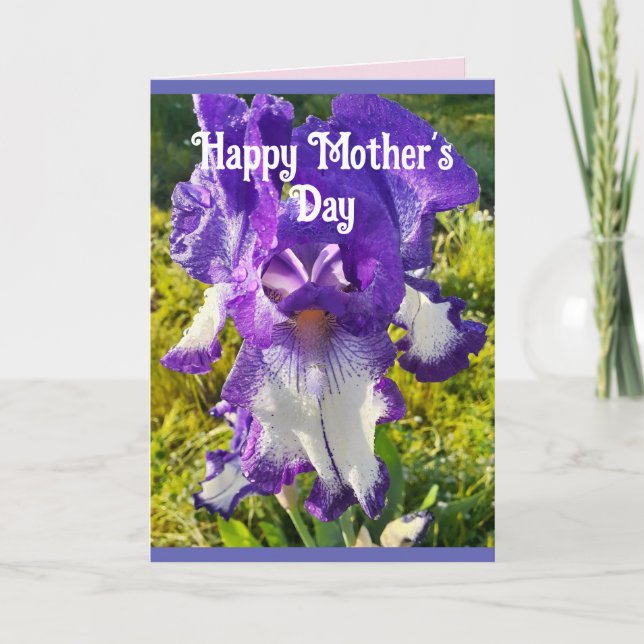 Blue Flowers Floral Iris Irises Mothers Day Card (Front)