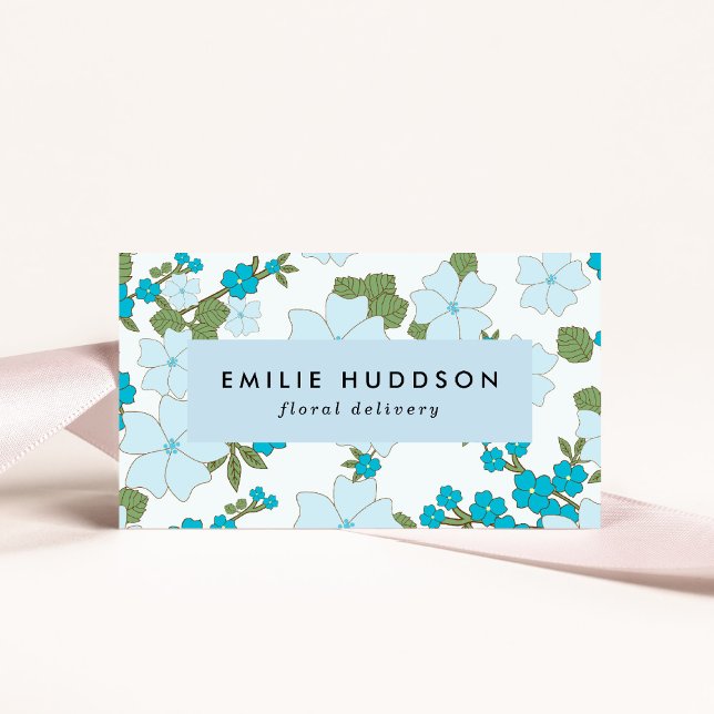 Blue Flowers, Floral Pattern, Florist, Flower Shop Business Card (Creator Uploaded)