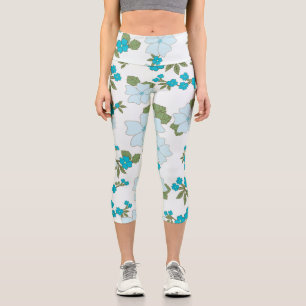 Blue Flowers, Floral Pattern, Pattern Of Flowers Capri Leggings