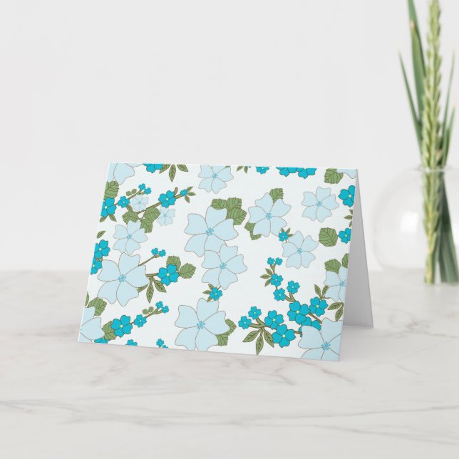Blue Flowers, Floral Pattern, Pattern Of Flowers Card (Front)