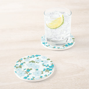 Blue Flowers, Floral Pattern, Pattern Of Flowers Coaster