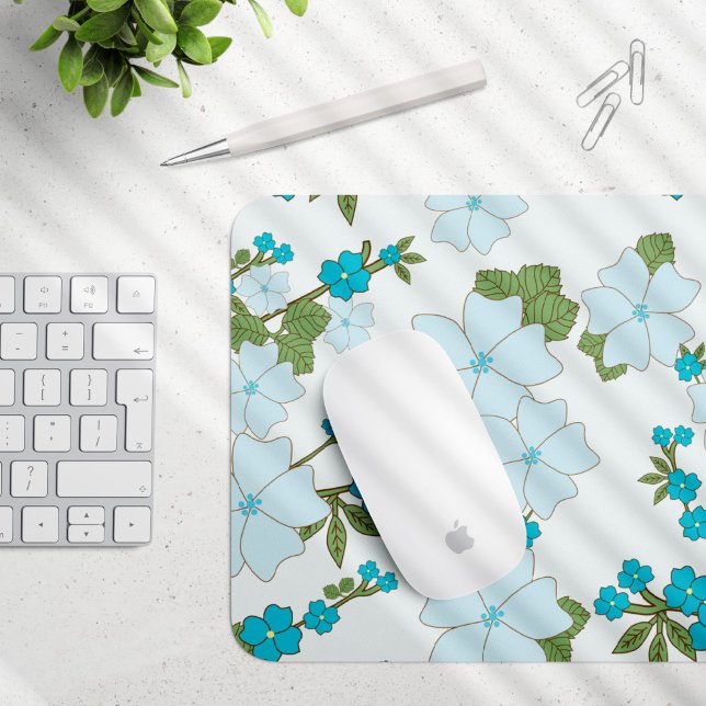 Blue Flowers, Floral Pattern, Pattern Of Flowers Mouse Pad (Creator Uploaded)
