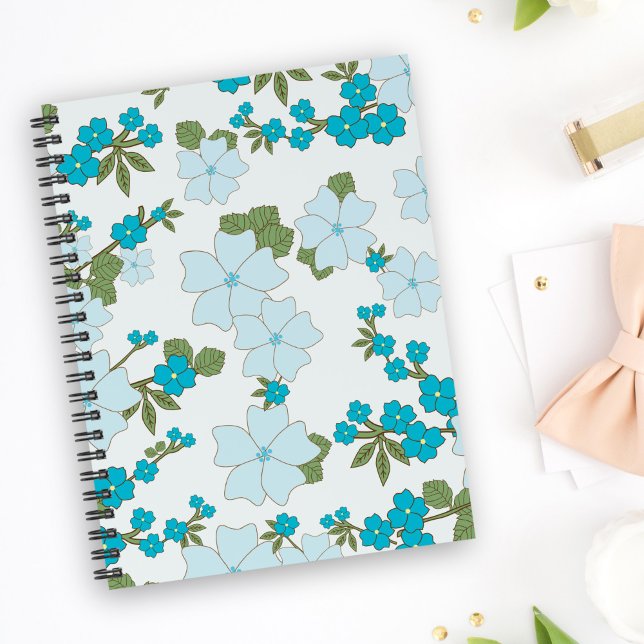 Blue Flowers, Floral Pattern, Pattern Of Flowers Notebook (Creator Uploaded)