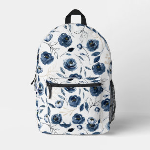 Blue Flowers Floral Pattern Printed Backpack