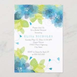 Blue flowers floral wedding bridal shower invitation