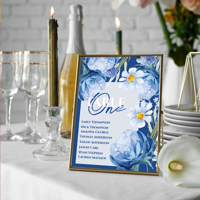 Blue Flowers Floral Wedding Table Seating Chart (Blue Flowers Floral Wedding Table Seating Chart)