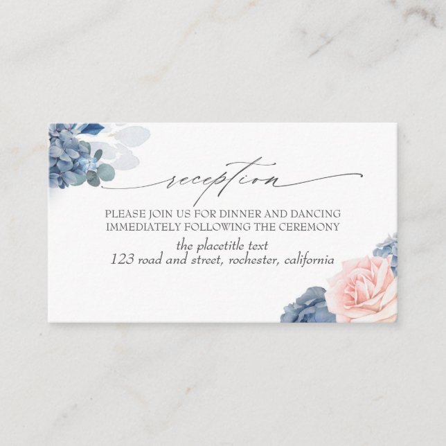 Blue Flowers Foliage Reception Enclosure Card (Front)