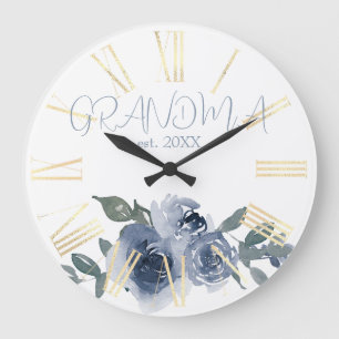 Blue Flowers for Grandma Large Clock