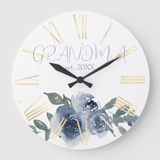 Blue Flowers for Grandma Large Clock (Front)