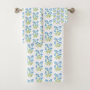 Blue flowers Forget Me Not Garden Watercolor Bath Towel Set