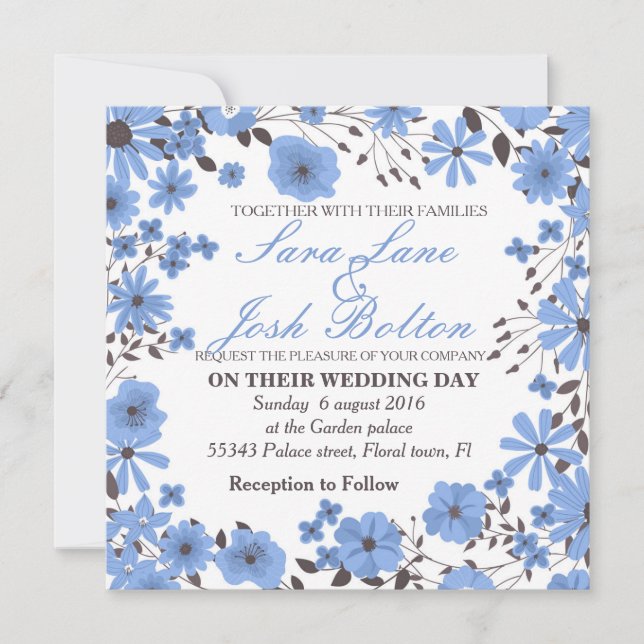 Blue flowers frame invitation (Front)