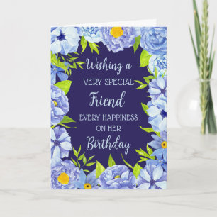 Blue Flowers Friend Birthday Card