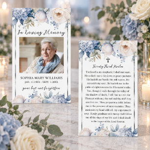 Blue Flowers Funeral Memorial Prayer Photo Card