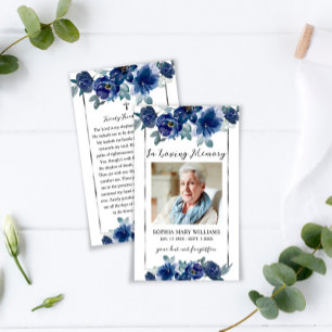 Blue Flowers Funeral Memorial Prayer Photo Card