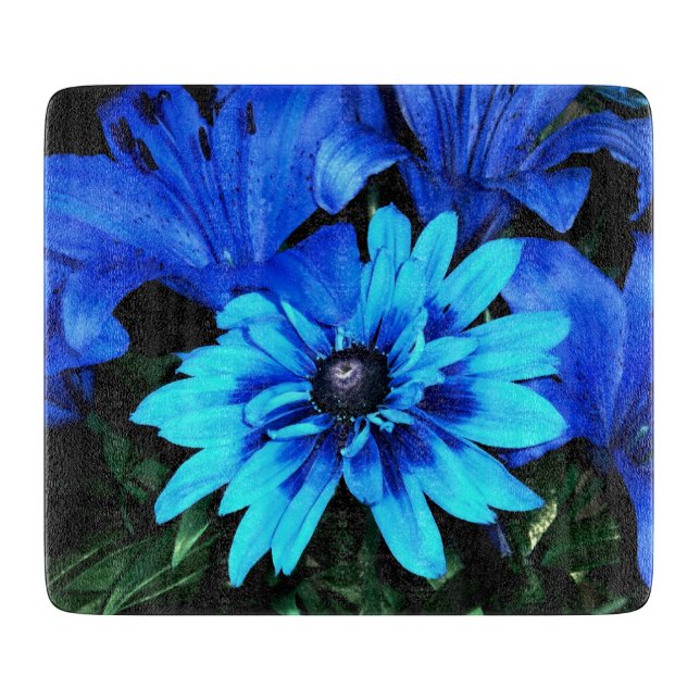 Blue Flowers  Glass Cutting Board (Front)