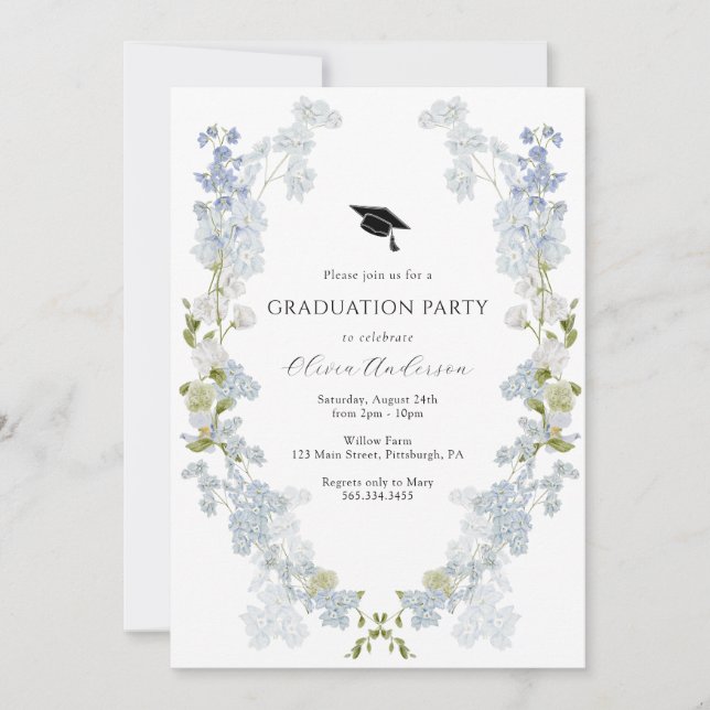 Blue Flowers Graduation Party Invitation (Front)