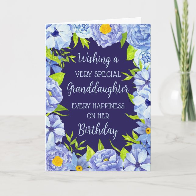 Blue Flowers Granddaughter Birthday Card (Front)