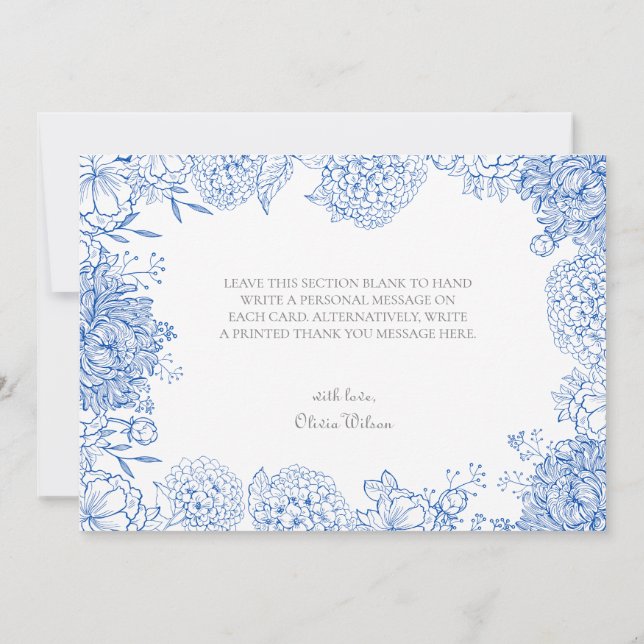 Blue Flowers Graphics Drawing Thank You Card (Back)
