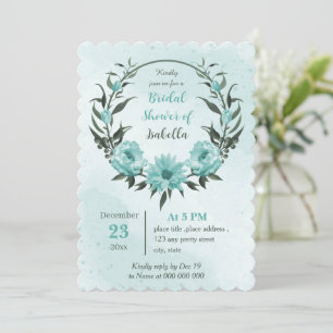 blue flowers greenery botanical bridal shower invitation
