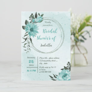 blue flowers greenery botanical bridal shower invitation