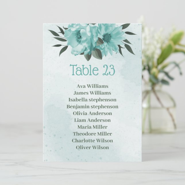  blue flowers greenery botanical seating chart  invitation (Standing Front)