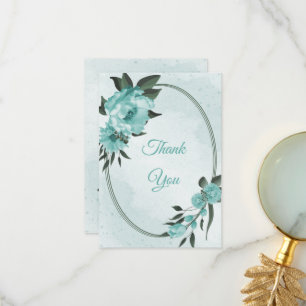 blue flowers greenery botanical thank you card