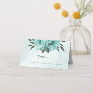 blue flowers greenery botanical wedding place card