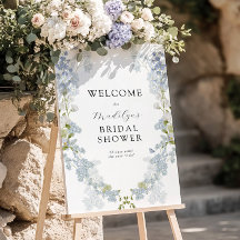 Blue Flowers Greenery Bridal Shower Welcome Sign