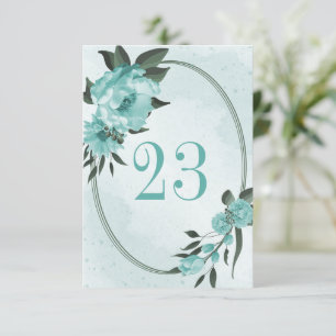 blue flowers greenery geometric table number