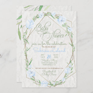 Blue Flowers Greenery Terrarium  Baby Shower Invitation