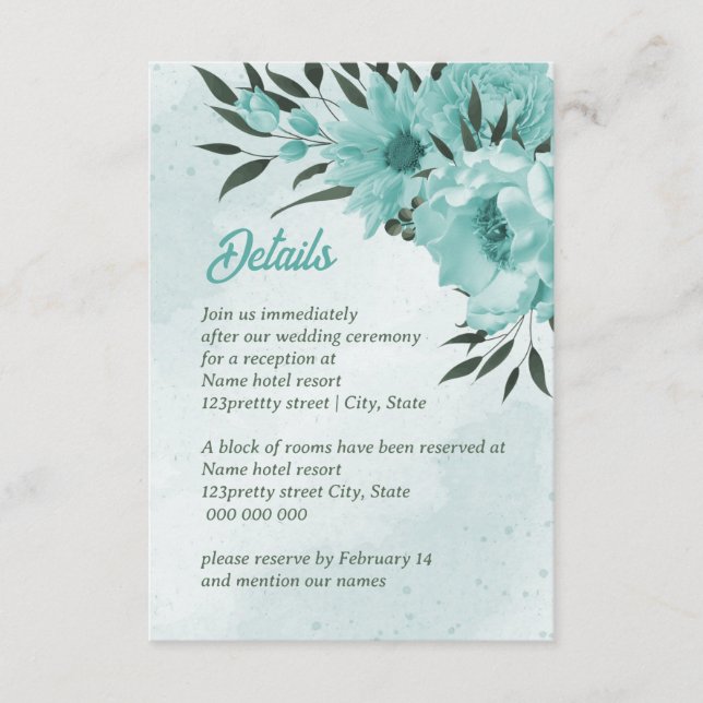 blue flowers greenery wedding enclosure card (Front)