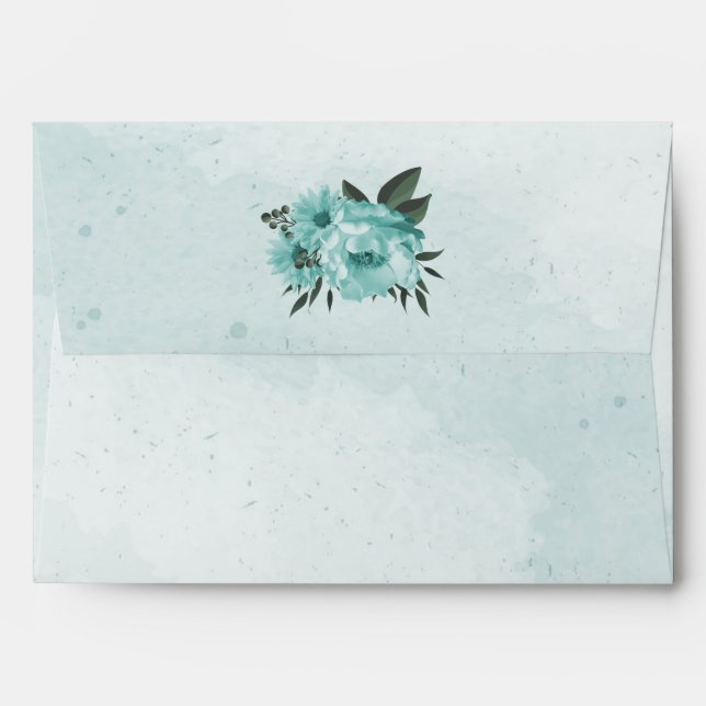  blue flowers greenery wedding envelope (Back (Top Flap))