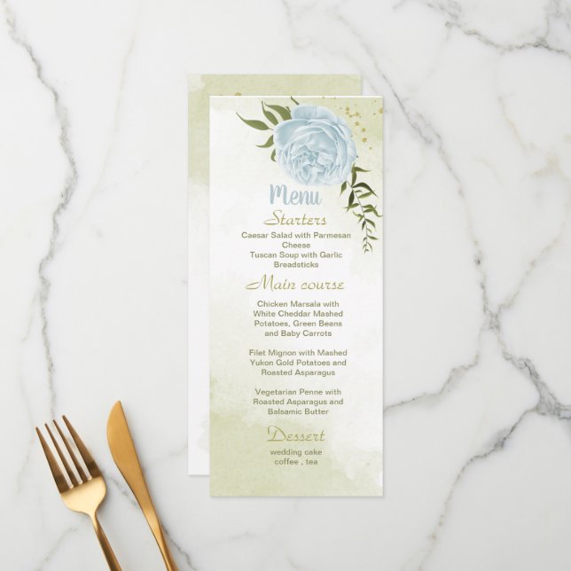 blue flowers greenery wedding menu (Front/Back In Situ)