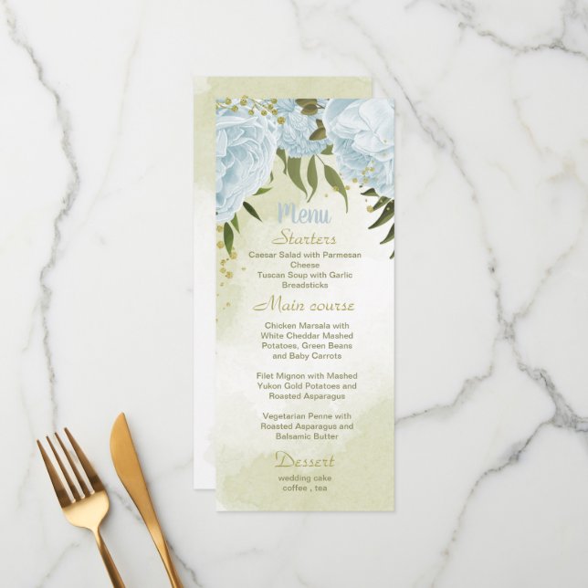 blue flowers greenery wedding menu (Front/Back In Situ)