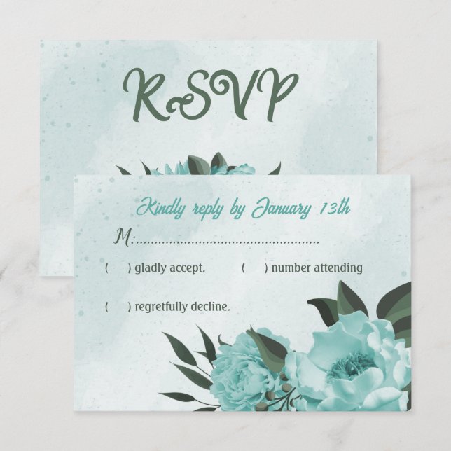  blue flowers greenery wedding  RSVP card (Front/Back)