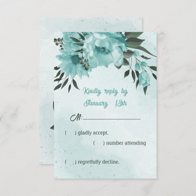  blue flowers greenery wedding  RSVP card (Front/Back)