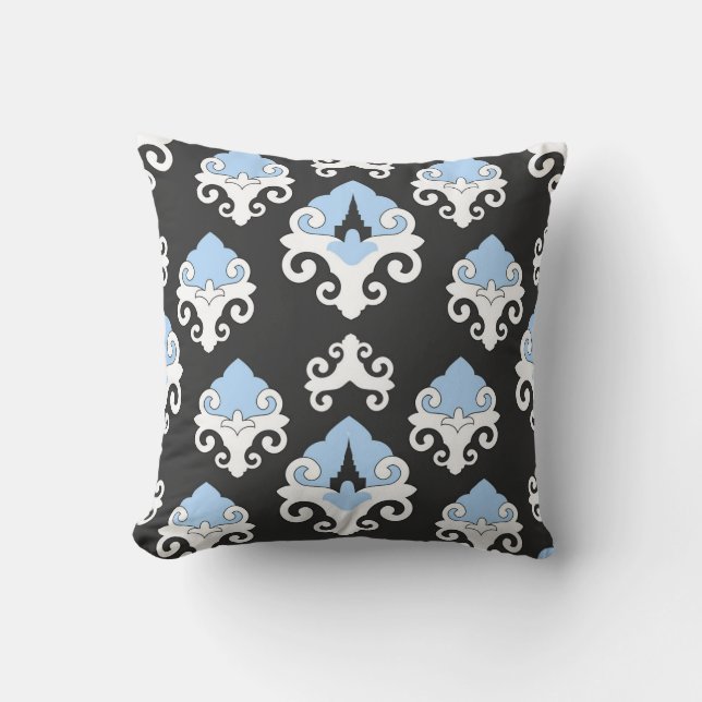 Blue Flowers Grey Background Pattern Cushion (Front)