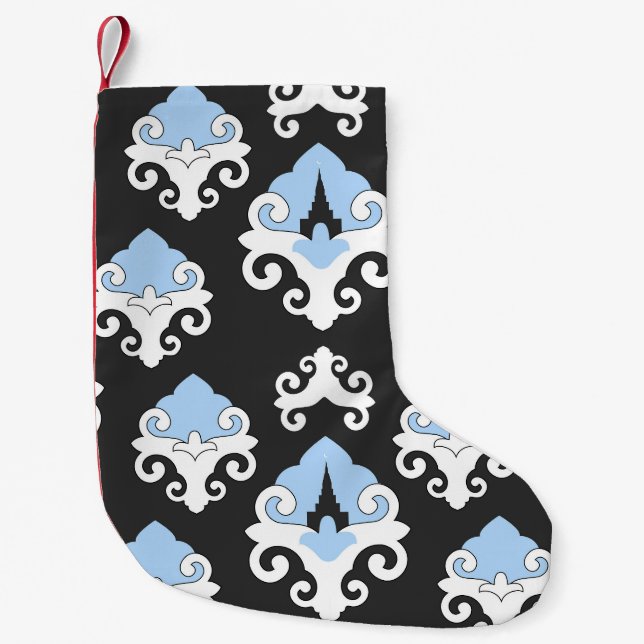 Blue Flowers Grey Background Pattern Small Christmas Stocking (Front)
