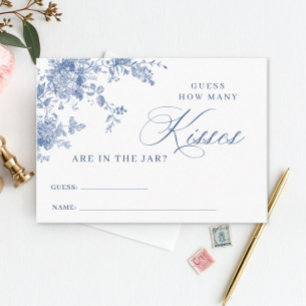 Blue Flowers Guess How Many Kisses Game Card