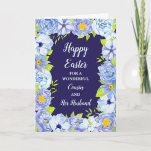 Blue Flowers Happy Easter Cousin and Her Husband Holiday Card
