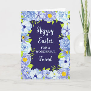 Blue Flowers Happy Easter Friend Holiday Card
