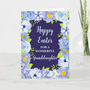 Blue Flowers Happy Easter Granddaughter Holiday Card