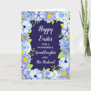 Blue Flowers Happy Easter Granddaughter & Husband Holiday Card