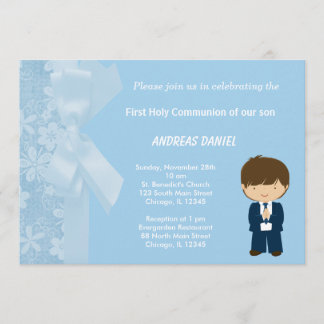 Blue Flowers Holy Communion Invitation