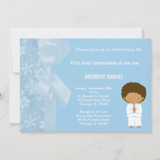 Blue Flowers Holy Communion Invitation