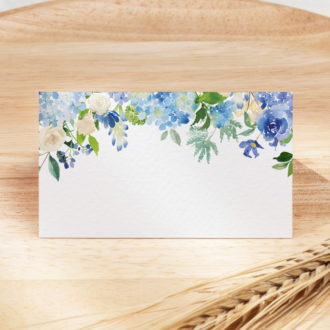 Blue Flowers hydrangea Wedding Folded Place Card (Creator Uploaded)