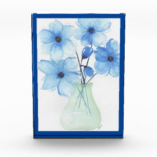 Blue flowers in a vase Note Cards Photo Block